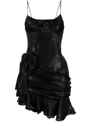 Сатенена коктейлна рокля с панделка Alessandra Rich черно