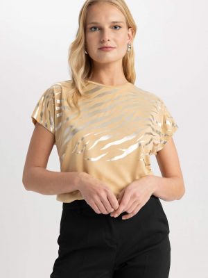 Majica s kratkimi rokavi z zebra vzorcem Defacto bež