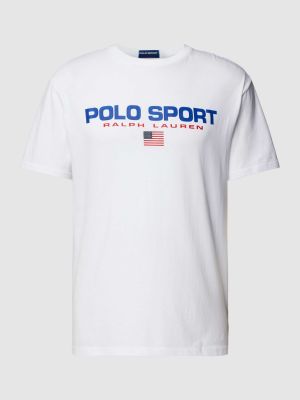Polo bawełniana z nadrukiem Polo Sport biała