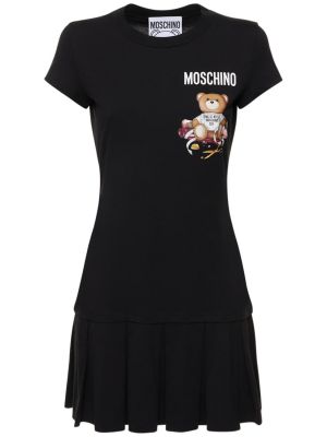 Plisované bavlněné mini šaty Moschino černé