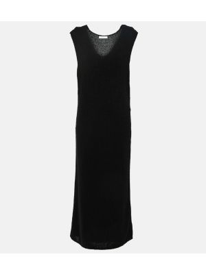 Dzianinowa jedwabna sukienka długa The Row czarna