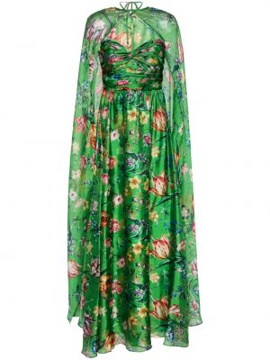 Kvetinové večerné šaty s potlačou Marchesa Notte zelená
