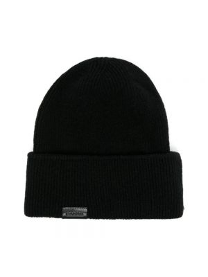 Dzianinowa czapka skórzana wełniana Calvin Klein czarna