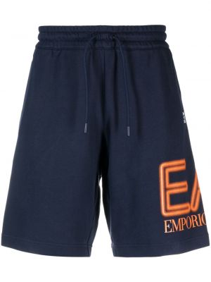 Shorts de sport en coton à imprimé Ea7 Emporio Armani bleu
