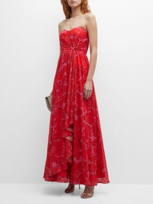 Платье без бретелек с закрученной талией и цветочным принтом Badgley Mischka Collection