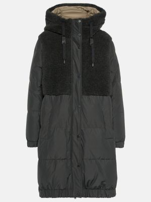 Péřový fleecový krátký kabát Brunello Cucinelli černý