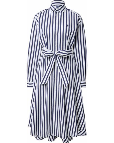 Prugasta pamučna midi haljina Polo Ralph Lauren plava