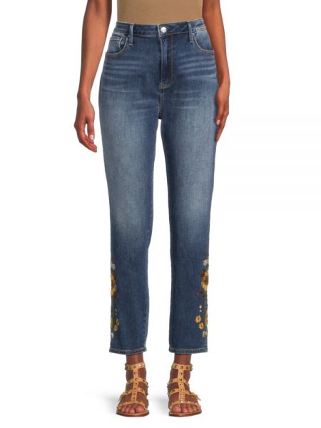 Укороченные джинсы Jackie с высокой посадкой и цветочной вышивкой Driftwood, Medium Wash