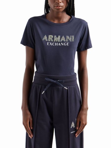 Kokvilnas t-krekls Armani Exchange zils