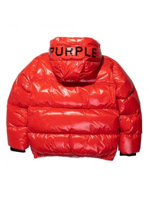 Péřová bunda s kapucí s potiskem Purple Brand