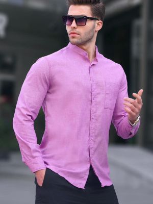 Lněná košile s dlouhými rukávy Madmext fialová