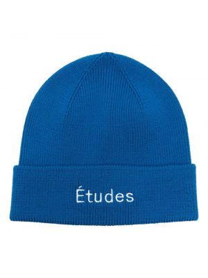 Haftowana czapka wełniana Etudes niebieska
