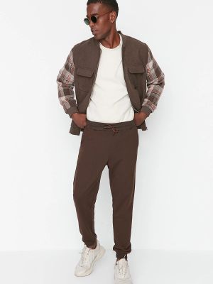 Spodnie sportowe bawełniane Trendyol brązowe
