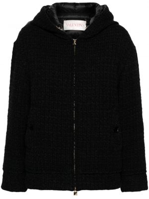 Pernata jakna s kapuljačom od tvida Valentino Garavani crna