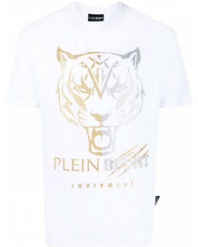 T-shirt con stampa a righe tigrate Plein Sport bianco