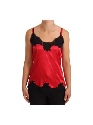 Jedwabna satynowa piżama w kwiatki Dolce And Gabbana czerwona