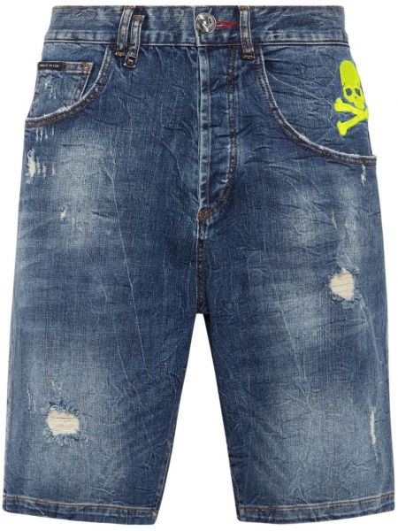 Shorts en jean brodeés à imprimé Philipp Plein bleu