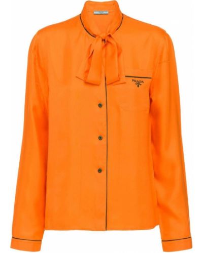 Шелковая рубашка с бантом Prada, оранжевая
