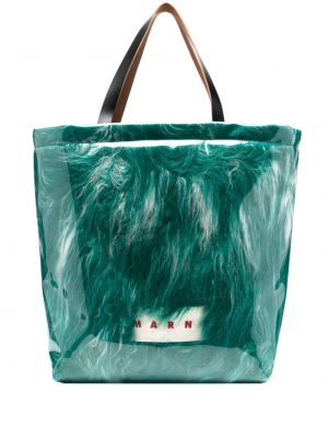 Pelz shopper handtasche mit print Marni grün