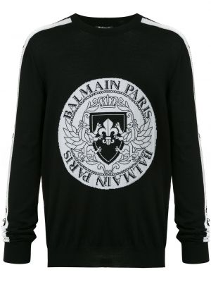 Пуловер с връзки с дантела Balmain черно