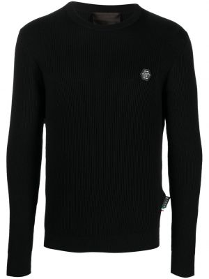 Sweter z wełny merino Philipp Plein czarny