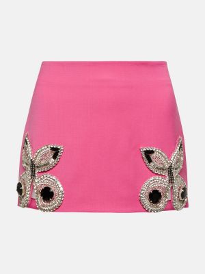Vunena mini suknja s kristalima Area ružičasta