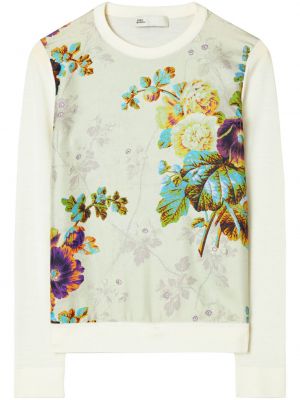 Kvetinový sveter s potlačou s okrúhlym výstrihom Tory Burch biela
