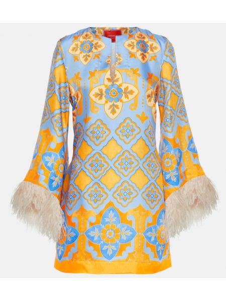 Rochie de mătase cu pene cu imagine La Doublej albastru