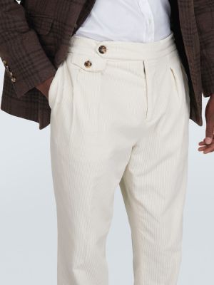 Bombažne ravne hlače iz rebrastega žameta Brunello Cucinelli bela