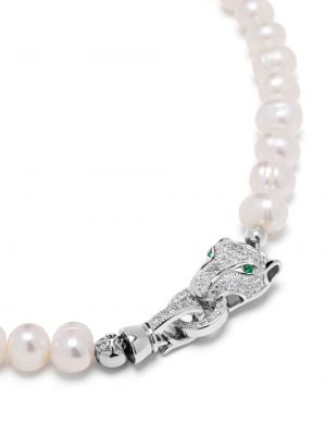 Kaklarota ar pērļu ar kristāliem Nialaya Jewelry balts