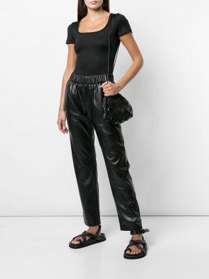 Kožené rovné kalhoty Anine Bing černé