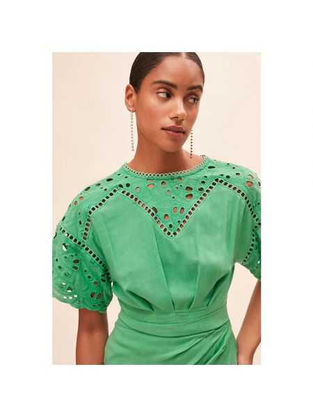 Mini vestido con bordado con la espalda descubierta de lino Suncoo verde