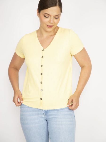 Блуза с копчета с v-образно деколте с къс ръкав şans жълто
