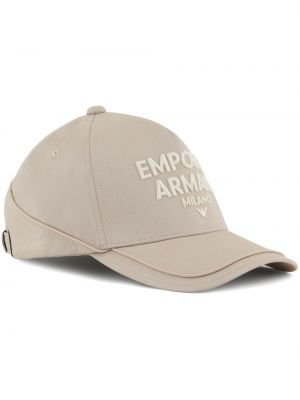 Medvilninis siuvinėtas kepurė su snapeliu Emporio Armani balta