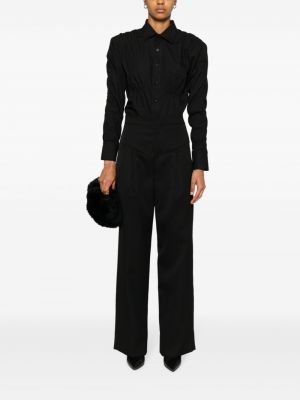 Vlněné rovné kalhoty Isabel Marant černé