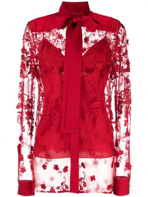 Cămașă cu broderie cu model floral din tul Elie Saab roșu