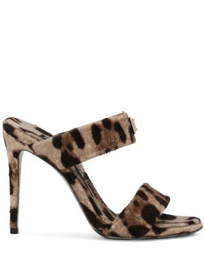 Sandále s potlačou s leopardím vzorom Dolce & Gabbana hnedá