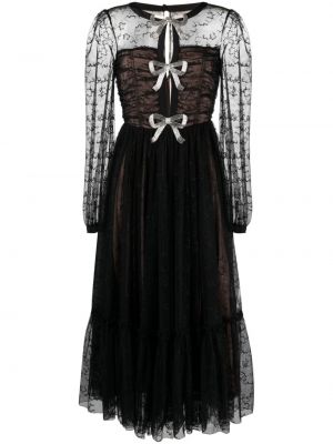 Копринена коктейлна рокля с панделка Saloni черно