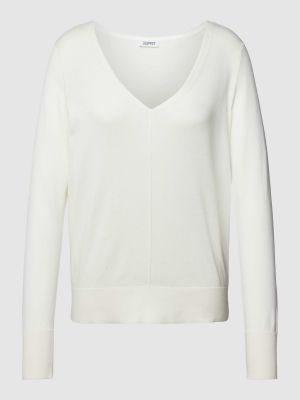 Dzianinowy sweter z dekoltem w serek Esprit biały