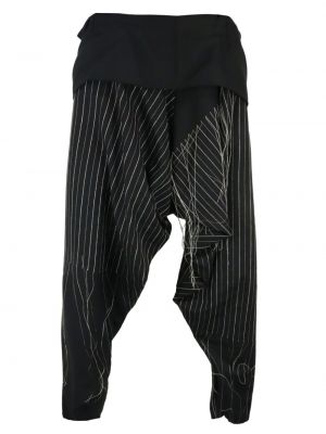 Pruhované vlněné kalhoty Yohji Yamamoto černé