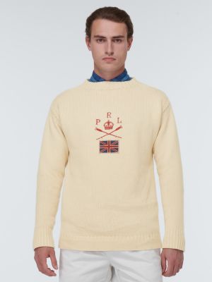 Памучен ленен пуловер бродиран Polo Ralph Lauren бежово