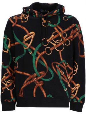 Raštuotas medvilninis džemperis su gobtuvu Polo Ralph Lauren juoda