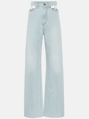 Широкие джинсы с высокой посадкой и вырезами MAISON MARGIELA, синий