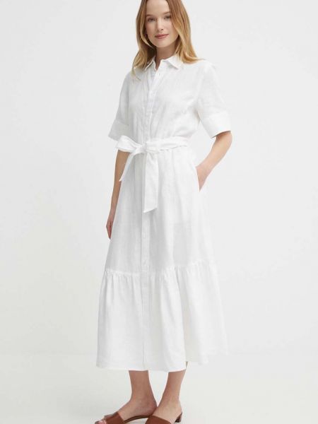 Lanena midi haljina Polo Ralph Lauren bijela