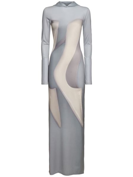 Μάξι φόρεμα με κουκούλα από ζέρσεϋ Acne Studios ασημί