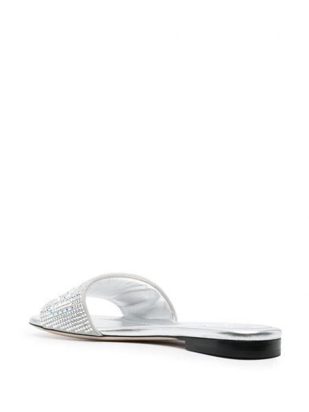 Křišťálové kožené sandály Fendi stříbrné