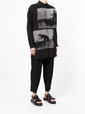 Hedvábná dlouhá košile s potiskem Yohji Yamamoto černá