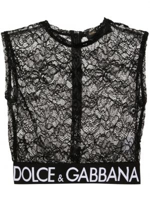 Crop top s čipko Dolce & Gabbana črna