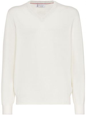 Кашмирен пуловер с v-образно деколте Brunello Cucinelli бяло