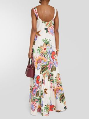 Pamučna svilena maksi haljina s cvjetnim printom Etro bijela